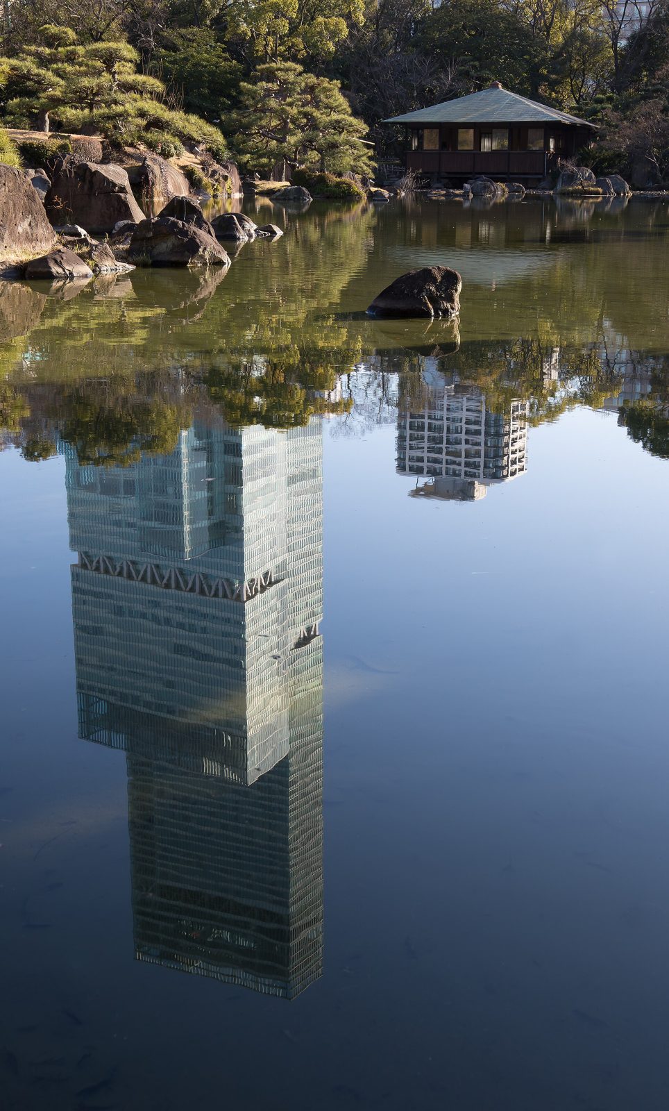 Abeno Harukas seen across the Tennoji Park pond