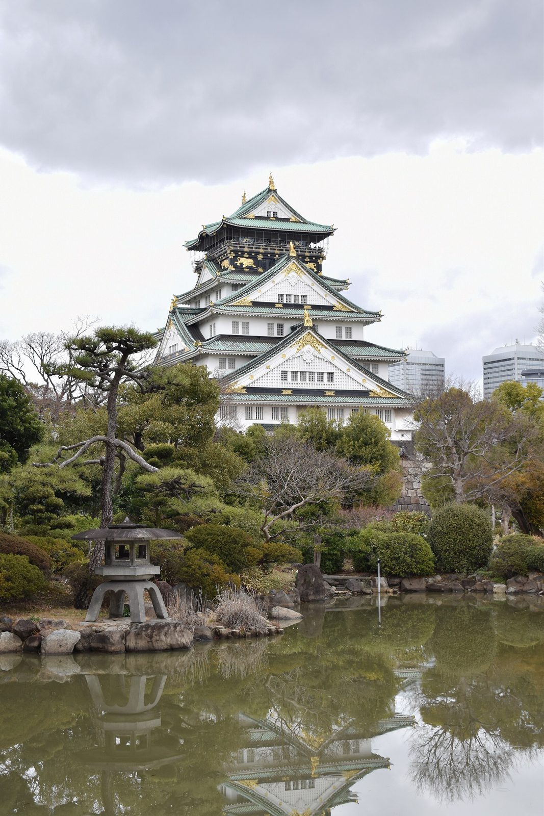 Osaka Castle reflected in the inner pond