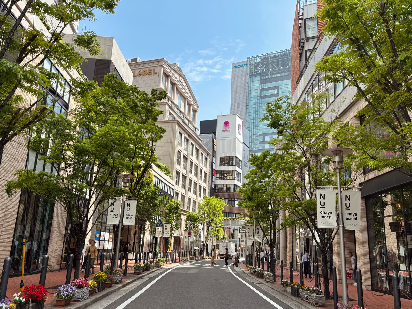 A street in the Chayamachi district of Osaka